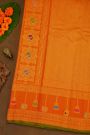 Gadwal Silk Dark Maroon Saree With Meenakari Orange Border