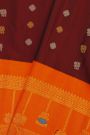 Gadwal Silk Dark Maroon Saree With Meenakari Orange Border