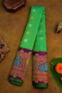 Gadwal Silk Parrot Green Saree With Meenakari Border