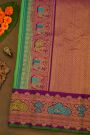 Gadwal Silk Parrot Green Saree With Meenakari Border