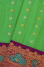 Gadwal Silk Parrot Green Saree With Meenakari Border