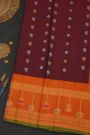 Gadwal Silk Dark Maroon Saree With Florals And Peacock Buttis Body
