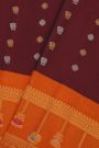 Gadwal Silk Dark Maroon Saree With Florals And Peacock Buttis Body