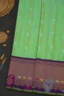 Gadwal Silk Lime Green Saree With Cross Lines Birds Zari Border