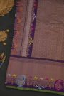 Gadwal Silk Lime Green Saree With Cross Lines Birds Zari Border