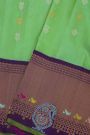 Gadwal Silk Lime Green Saree With Cross Lines Birds Zari Border