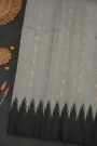 Gadwal Silk Slate Grey Saree With Peacock Buttis Body And Temple Border