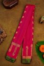 Gadwal Silk Rani Pink Saree With Elephants And Peacocks Buttis Body And Kaddi With Peacocks And Elephants Border