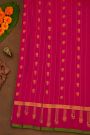 Gadwal Silk Rani Pink Saree With Elephants And Peacocks Buttis Body And Kaddi With Peacocks And Elephants Border