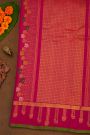 Gadwal Silk Rani Pink Saree With Elephants And Peacocks Buttis Body And Kaddi With Peacocks And Elephants Border