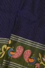 Coimbatore Soft Silk Navy Blue Saree With Brush Hand-Painted Florals And Peacocks Border
