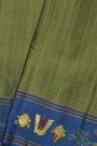 Coimbatore Soft Silk Mehendi Green Saree With Brush Hand-Painted Kolam Border