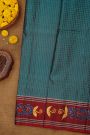 Coimbatore Soft Silk Teal Blue Saree With Brush Hand-Painted Florals And Leaves Jaal Border