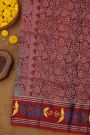 Coimbatore Soft Silk Teal Blue Saree With Brush Hand-Painted Florals And Leaves Jaal Border