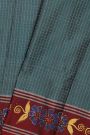 Coimbatore Soft Silk Teal Blue Saree With Brush Hand-Painted Florals And Leaves Jaal Border