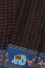 Coimbatore Soft Silk Brown Saree With Brush Hand-Painted Florals And Elephants Border