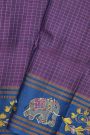 Coimbatore Soft Silk Purple Saree With Brush Hand-Painted Florals And Elephants Border
