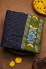 Coimbatore Soft Silk Navy Blue Saree With Brush Hand-Painted Florals Border