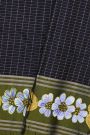 Coimbatore Soft Silk Navy Blue Saree With Brush Hand-Painted Florals Border