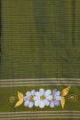 Coimbatore Soft Silk Navy Blue Saree With Brush Hand-Painted Florals Border