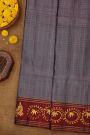 Coimbatore Soft Silk Grey Saree With Brush Hand-Painted Florals And Peacocks Border