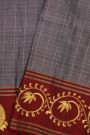Coimbatore Soft Silk Grey Saree With Brush Hand-Painted Florals And Peacocks Border