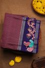 Coimbatore Soft Silk Wine Saree With Brush Hand-Painted Florals And Peacocks Border