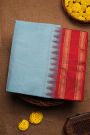Khaadi Silk Sky Blue Saree With Florals And Temples Border