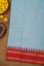 Khaadi Silk Sky Blue Saree With Florals And Temples Border