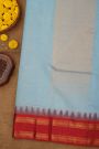 Khaadi Silk Sky Blue Saree With Florals And Temples Border