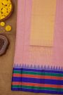 Khaadi Silk Pink Saree With Multi Colour Lines Border