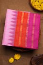 Khaadi Silk Pink Saree With Zari Lines And Floral Jaal Border