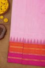 Khaadi Silk Pink Saree With Zari Lines And Floral Jaal Border