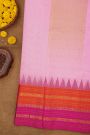 Khaadi Silk Pink Saree With Zari Lines And Floral Jaal Border