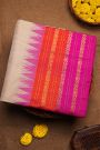 Khaadi Silk Cream Saree With Zari Lines And Floral Jaal Border