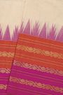 Khaadi Silk Cream Saree With Zari Lines And Floral Jaal Border