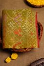 khaadi mehendi Green cotton saree