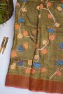 Fancy Tussar Mehendi Green  Saree