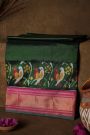 Ikat Silk Bottle Green Saree