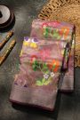 Zari Kota Cotton Lavender Saree With Florals And Swans In Meenakari