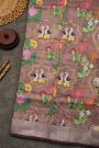 Zari Kota Cotton Lavender Saree With Florals And Swans In Meenakari