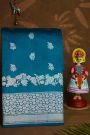 Fancy Matka Silk Teal Blue Saree WIth Leafs And Jaal Body