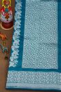 Fancy Matka Silk Teal Blue Saree WIth Leafs And Jaal Body
