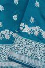 Fancy Matka Silk Teal Blue Saree WIth Leafs And Jaal Body