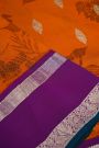 Kalamkari Print Silk Orange Saree