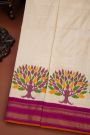 Ikat Silk Cream Saree