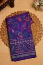 Patola Silk Royal Blue Saree With Florals And Leaves Body And Self Lines Border