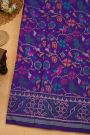 Patola Silk Royal Blue Saree With Florals And Leaves Body And Self Lines Border