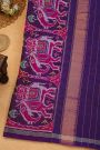Patola Silk Royal Blue Saree With Florals And Leaves Body And Self Lines Border