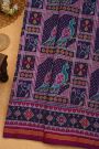 Patola Silk Dark Violet Saree With Florals And Leaves With Birds Body And Self Florals And Leaves Border